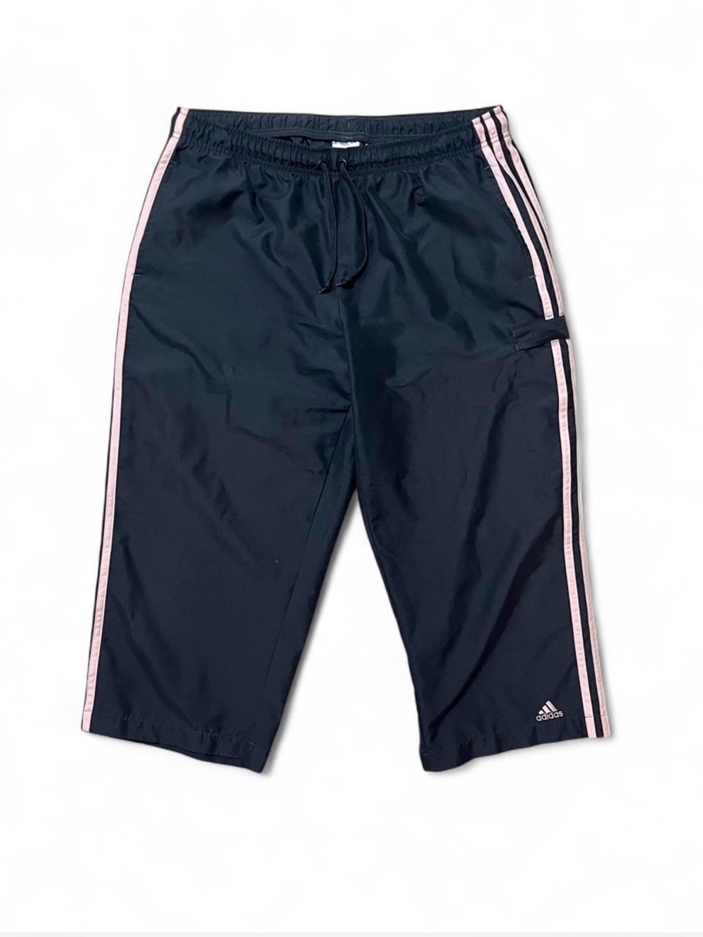 Adidas Y2K Grey Track Capris with Pink Stripes